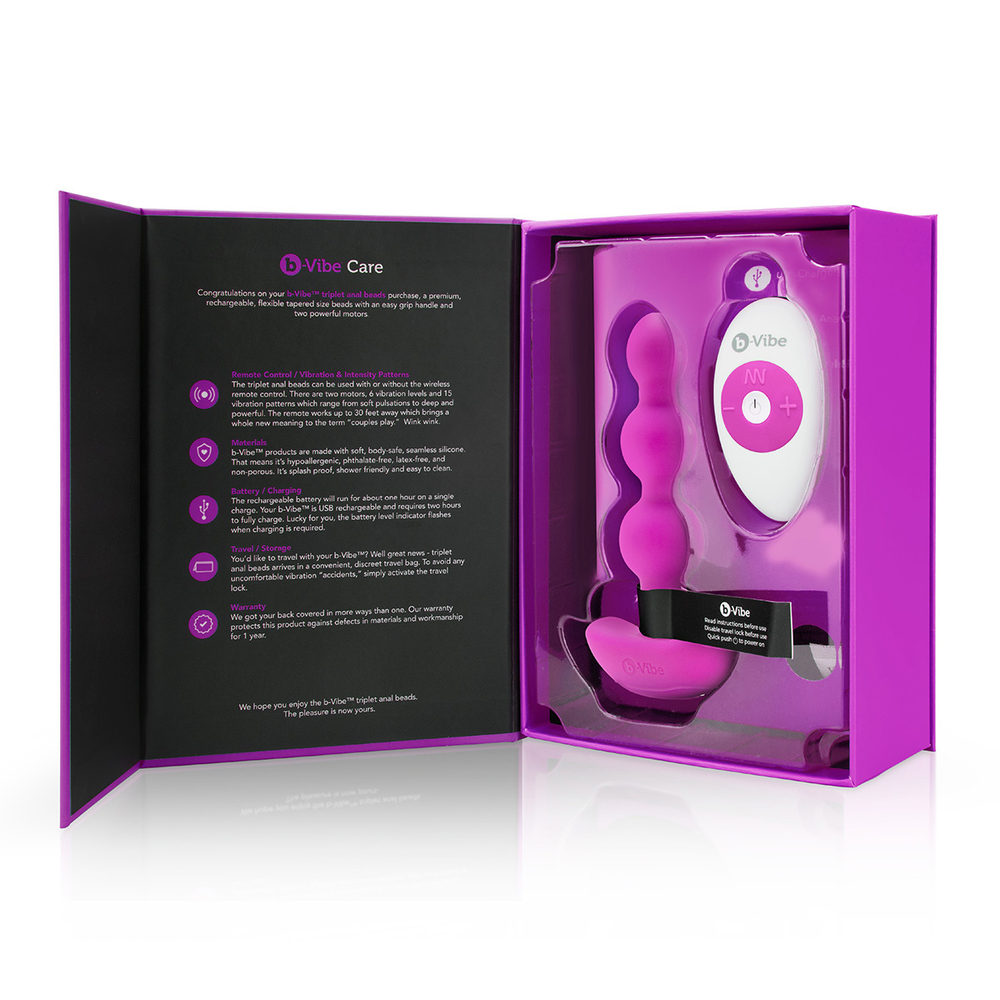 b-Vibe Triplet Anal Beads FUCHSIA - Анальная елочка с 2мя моторами