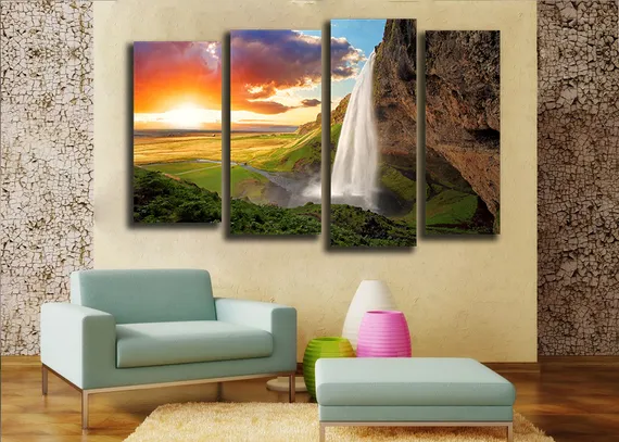 Модульная картина "Водопад на закате"