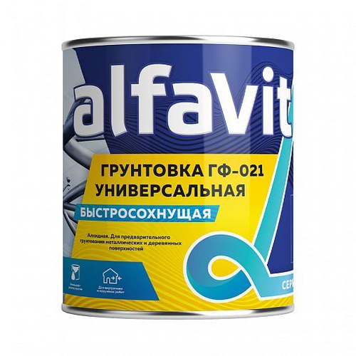 Грунтовка ГФ-021 быстросохнущая универсальная Alfavit серия Альфа, серая, 1,9 кг, 41239