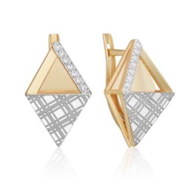 Серьги с принтом «Клетка» из лимонного золота c фианитами Артикул: 02-5187-00-401-1121