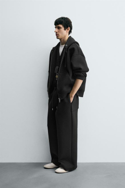 ZARA БРЮКИ INTERLOCK WIDE FIT, ЧЕРНЫЙ