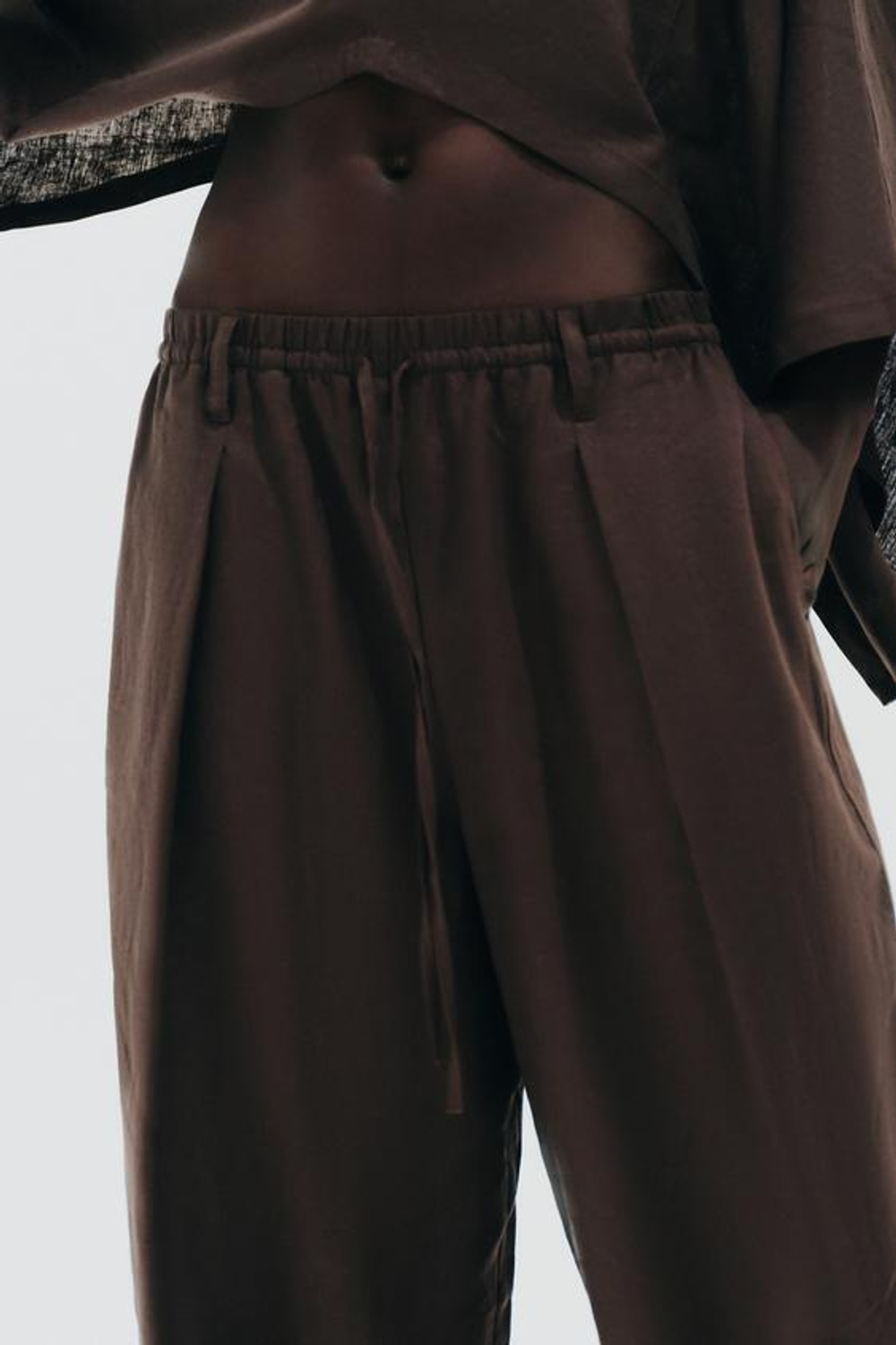 ZARA БРЮКИ ИЗ ЛЬНА, КОРИЧНЕВЫЙ