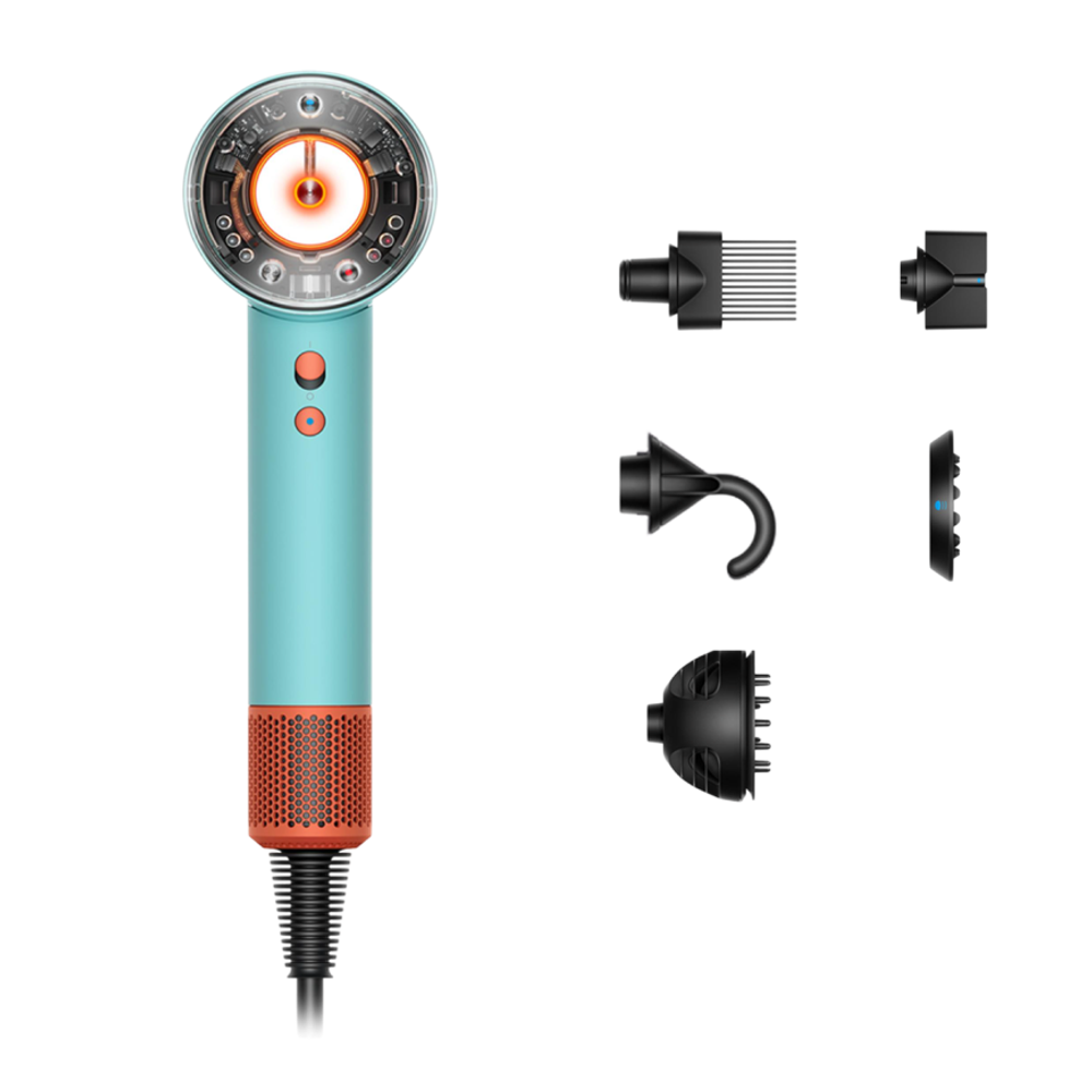 Фен Dyson HD16 Supersonic Nural Hair Dryer Curly+Coily (Ceramic Patina/Topaz Orange) (2023) Фен для волос цвета «бирюзовая керамика/оранжевый топаз». Подходит для кудрявых (с любой упругостью завитков) и волнистых волос любой длины