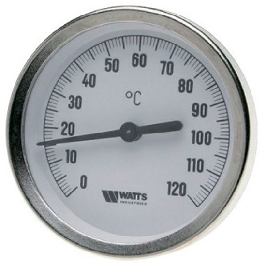 Термометр биметаллический Watts F+R801 (1/2", 120С°, d.к/l.г 63x50 мм.) c пог. гильзой 10005800