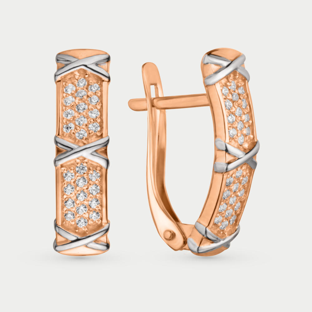 Серьги женские с фианитами из красного золота 585 пробы (арт. С-2434)