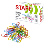 Скрепки 28 мм. 70 штук, цветные (STAFF)