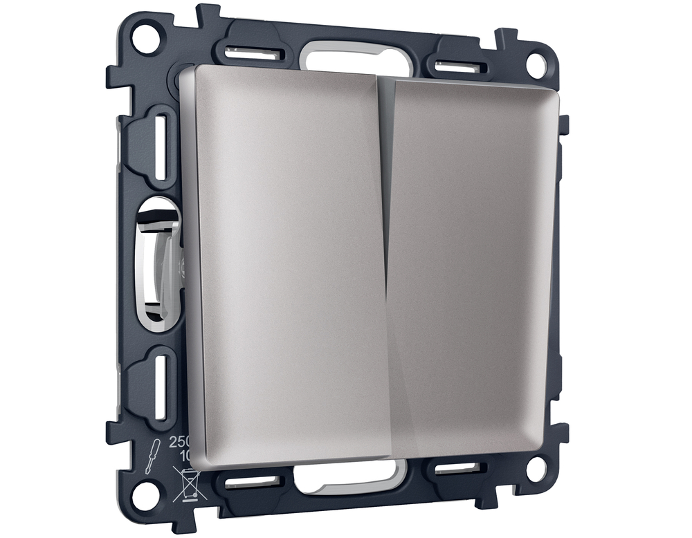 MA503050 Комплект механизма 2-кл выключателя с самовозвратом ALFA Сталь матовый QUANT (AP5030, VM129)