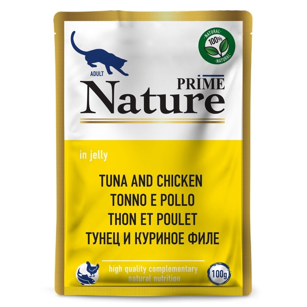 Prime Nature 100 г - консервы (пакетик) для кошек с тунцом и куриным филе (желе)