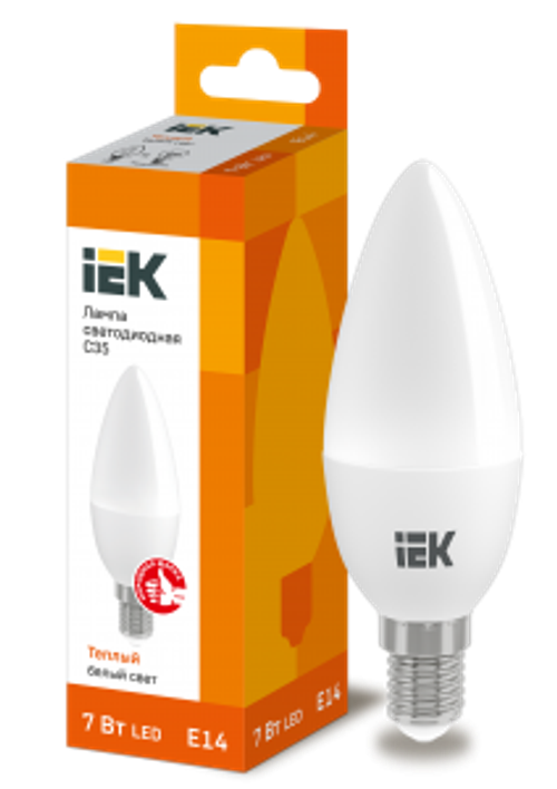 Лампа светодиодная C35 свеча 7Вт 230В 3000К E14 IEK
