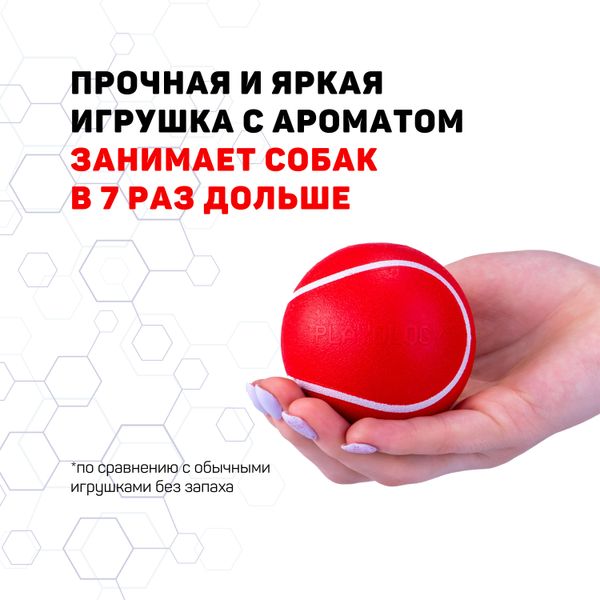 Жевательный мяч Playology SQUEAKY CHEW BALL 6 см для собак мелких и средних пород с пищалкой и с ароматом говядины, цвет красный