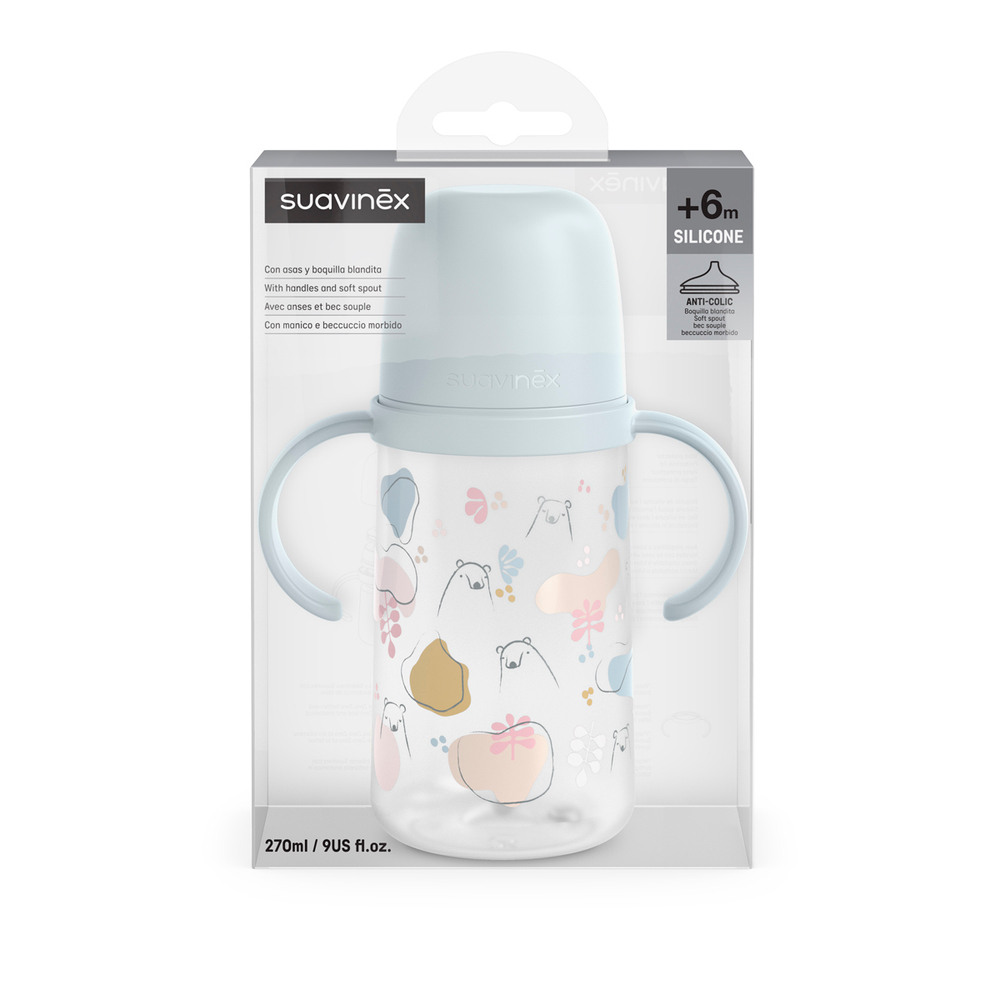 Бутылочка-поильник c ручками Suavinex Bear бледно-голубой 270 мл, 6+ мес