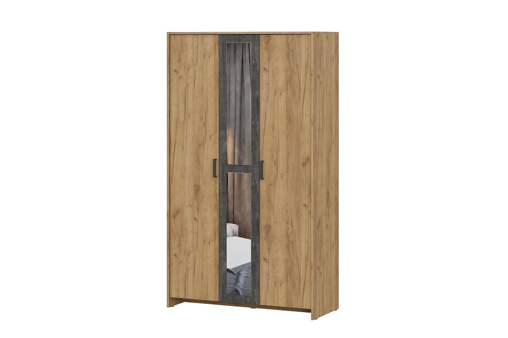 Шкаф для одежды распашной с зеркалом и полками Дуб Золотой / Камень Тёмный 70х50х209 см