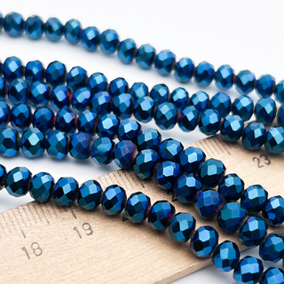 Бусины рондель с огранкой, стекло, цвет синий металлик, размер около 4,8*6 мм, цена за 38-39 шт (1/2 нити)