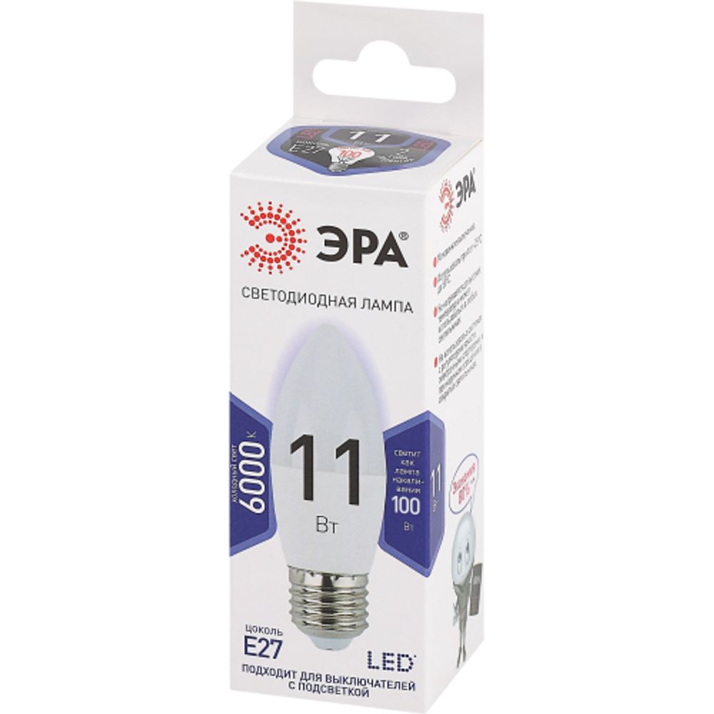 Лампочка светодиодная ЭРА STD LED B35-11W-860-E27 E27 / Е27 11Вт свеча холодный дневной свет