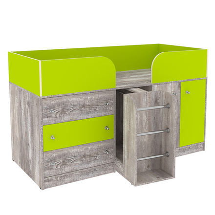 Кровать-чердак КарИВи Малыш 4 Бетон Лайм