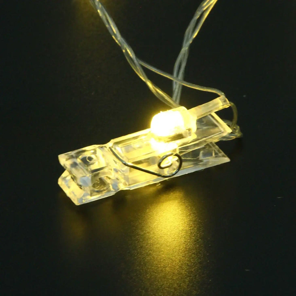 Гирлянда для дома 4,0 м 20 ламп LED с насадками ПРИЩЕПКА, прозрач.провод, IP-20, Теплый белый