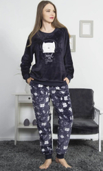 Теплый комплект с котиками-космонавтами (Размер: M) (Цвет: темно-серый)