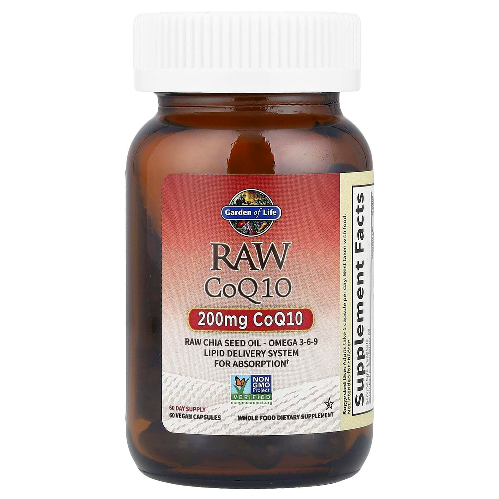 Garden of Life, RAW CoQ10, 200 мг, 60 веганских капсул