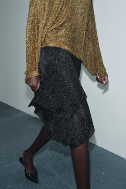 ZARA МЕТАЛЛИЗИРОВАННАЯ ТРИКОТАЖНАЯ ЮБКА, ЧЕРНЫЙ