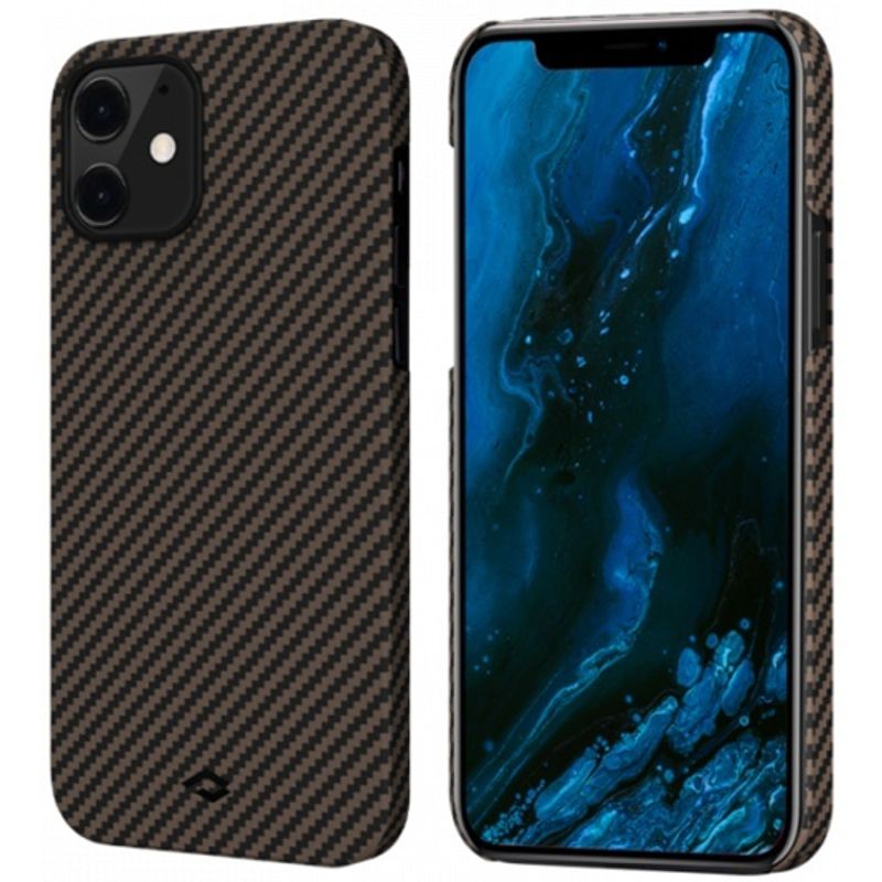 Чехол Pitaka MagEZ Case для iPhone 12 mini 5.4", черно-коричневый, кевлар (арамид) KI1206