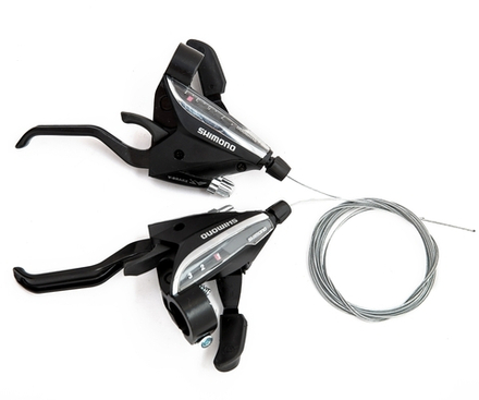 Манетки/тормозные ручки (совместимы с Shimano), левая - 3 ск., правая - 7 ск., черные, с тросиком