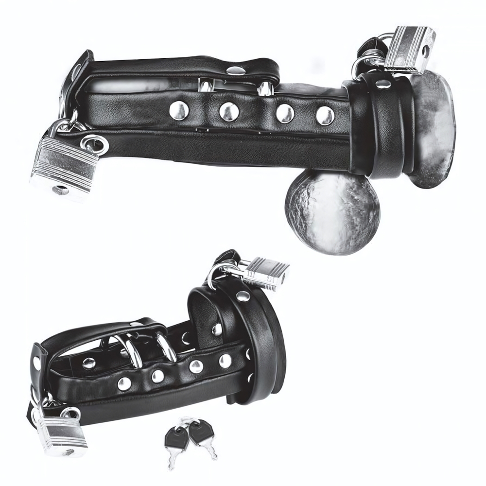 Плотная черная сбруя целомудрия для пениса на замочке (Цвет: черный)