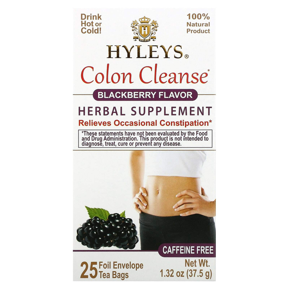 Hyleys Tea, средство для очищения кишечника, ежевика, без кофеина, 25 чайных пакетиков, 37,5 г (1,32 унции)