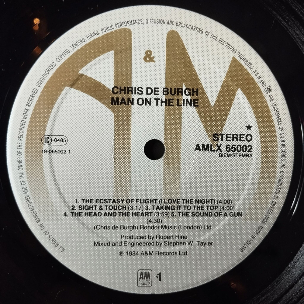 Винтажная виниловая пластинка LP Chris de Burgh Man On The Line (Holland 1984) Moonlight And Vodka