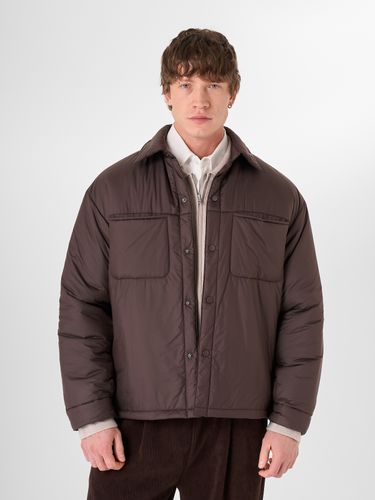 Шоколадный пуховик-рубашка на кнопках