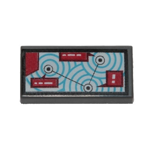 Плитка 1 x 2 с рисунком карты с синими кругами 3069pb0648