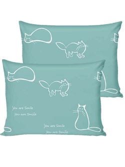 Постельное белье "КОТИКИ (мята)/Nicol" 2-спальный наволочки 50х70 2шт Простынь на резинке 160х200 см Пододеяльник 175х215 см Сказка сатин