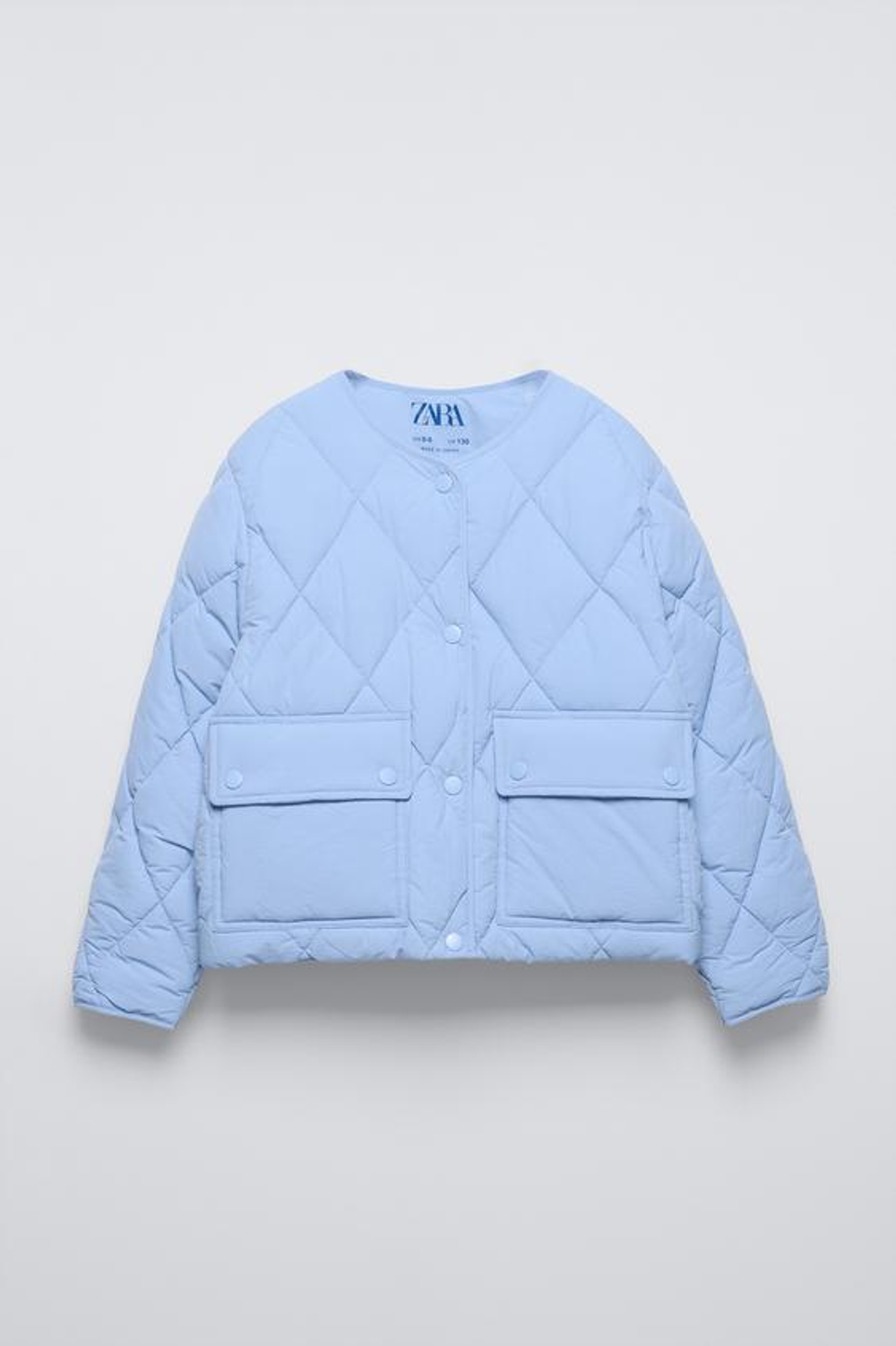 ZARA СТЕГАНАЯ КУРТКА С КАРМАНАМИ, СИНИЙ