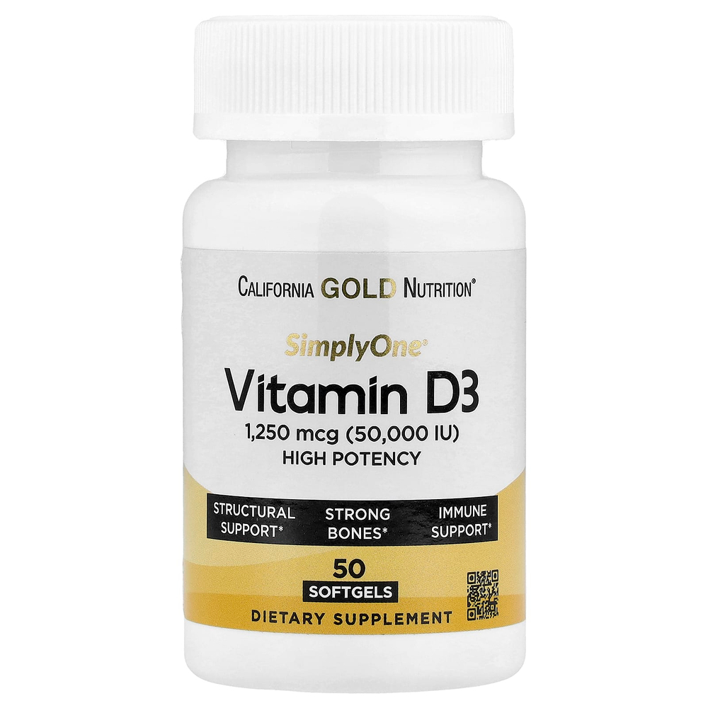California Gold Nutrition, SimplyOne®, витамин D3, 1250 мкг (50 000 МЕ), 50 капсул
