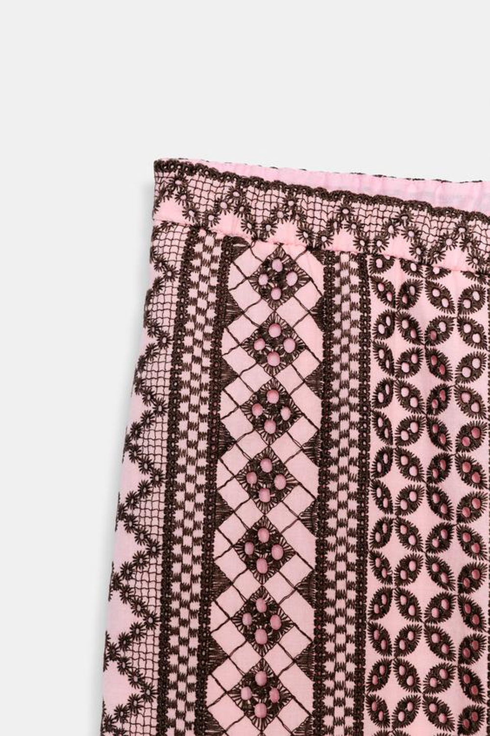 ZARA ШИРОКИЕ БРЮКИ С АЖУРНОЙ ВЫШИВКОЙ, РОЗОВЫЙ