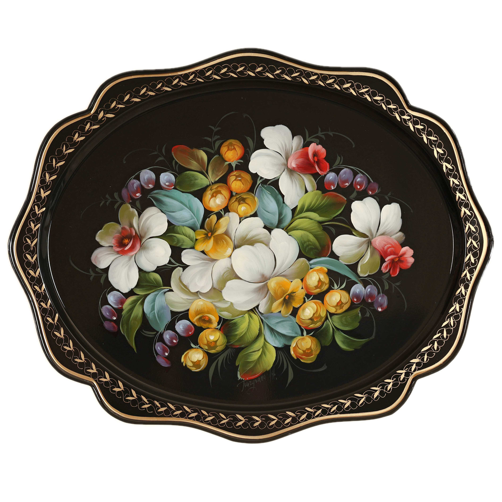 Жостовский поднос декоративный, размер 38х30 см (A15), металлический