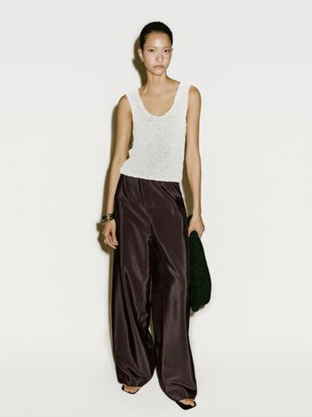 Massimo Dutti Плетеный замшевый топ из кожи - limited Edition, белый