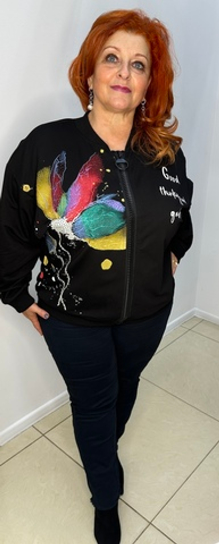 Трикотажный жакет-бомбер с цветным принтом