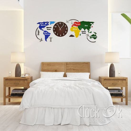 Настенные часы Карта мира 3D