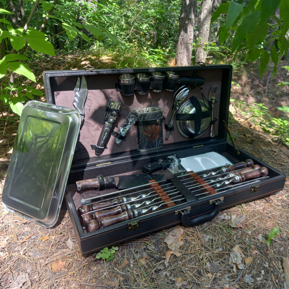 Большой шашлычный набор "Дары Кавказа" кейс из экокожи 32 предмета 9731744