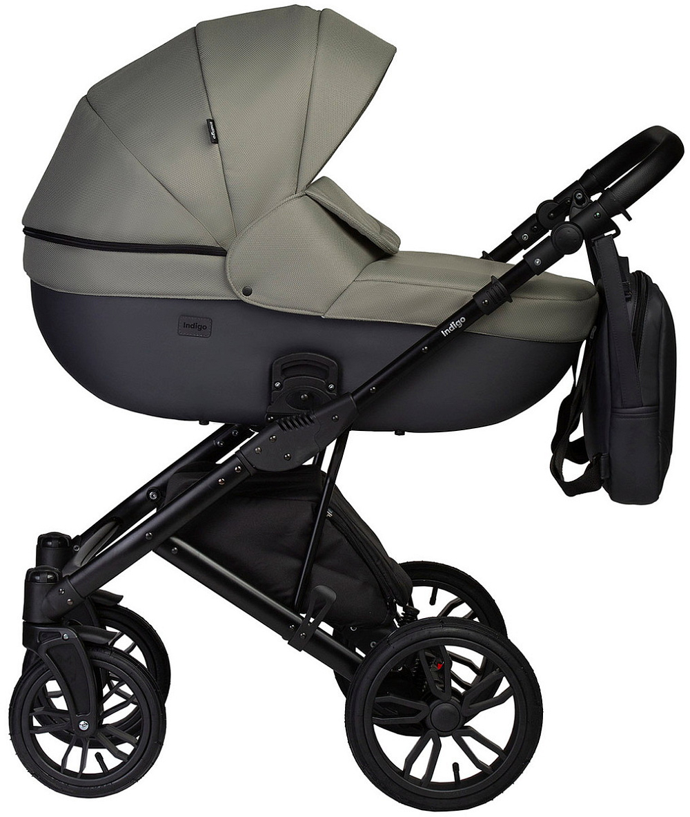 Детская коляска Indigo Mio S 3 в 1 с автокреслом Avionaut Cosmo Beige 05 т.серая кожа+зеленый