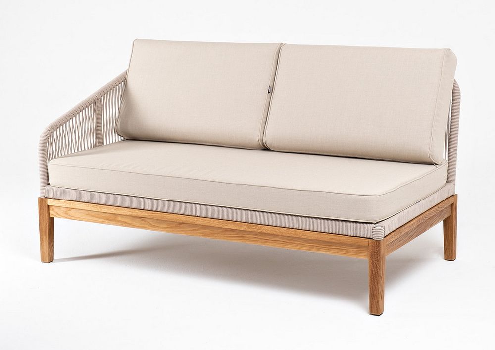 "Канны" правый модуль плетеный из роупа, основание дуб, роуп бежевый круглый, ткань бежевая 15052