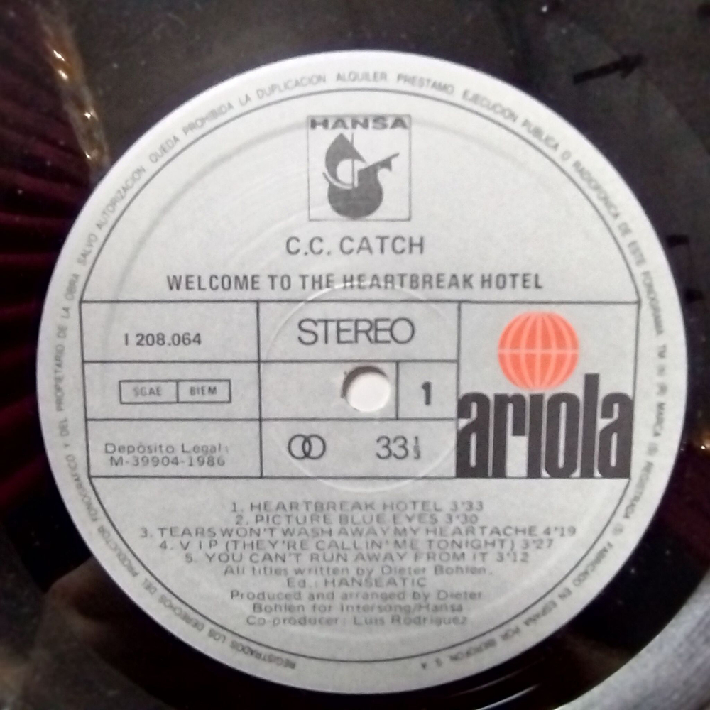 Винтажная виниловая пластинка LP C.C. Catch Welcome To The Heartbreak Hotel (Spain 1986)