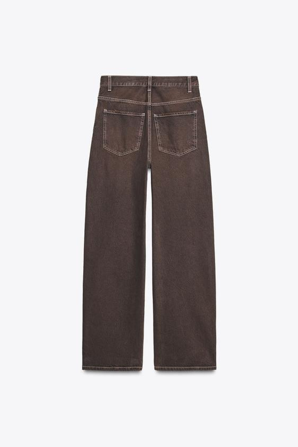 ZARA ПРЯМЫЕ ДЖИНСЫ TRF С ВЫСОКОЙ ПОСАДКОЙ, КОРИЧНЕВЫЙ
