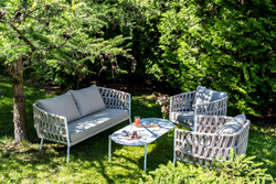 "Форли" лаунж-зона 4-местная плетеная из роупа (веревки), каркас алюминиевый светло-серый, роуп серо-коричневый