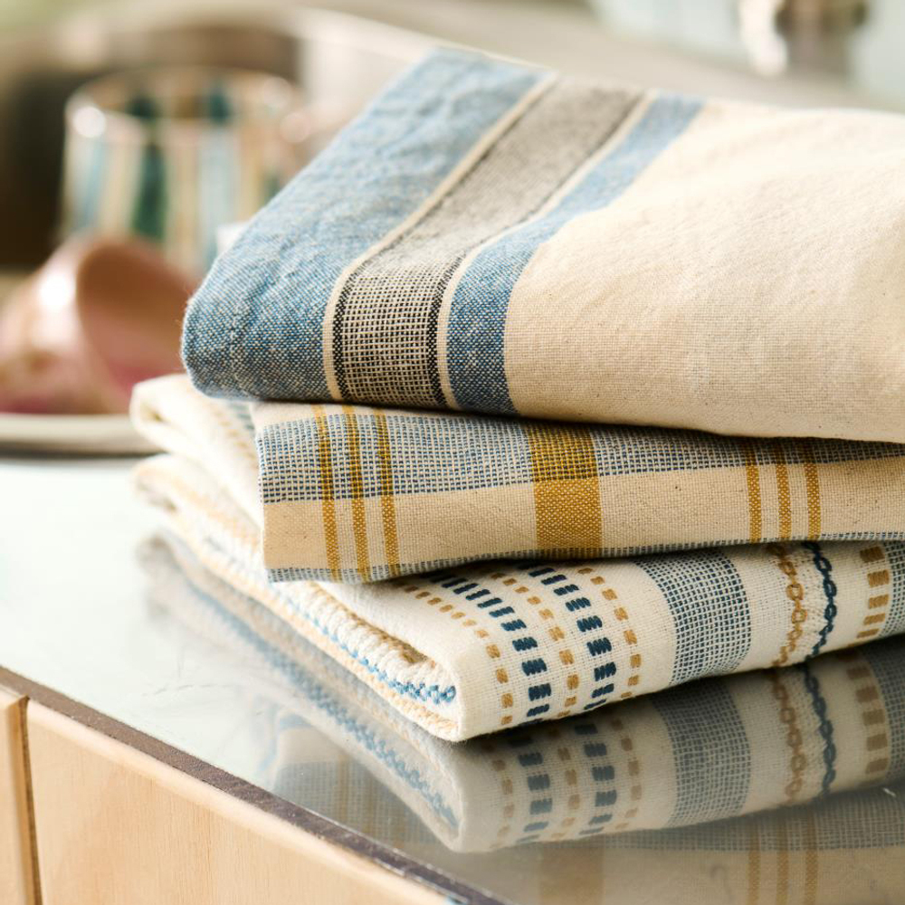 Кухонное полотенце Mikkel natural blue and mustard stripes