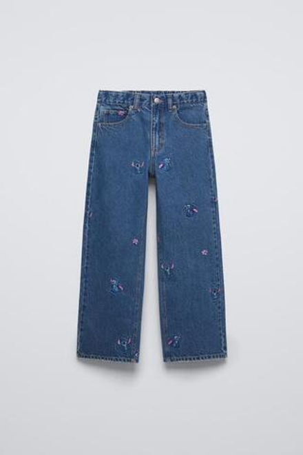 ZARA ДЖИНСЫ WIDE LEG С ПРИНТОМ LILO & STITCH © DISNEY, СИНИЙ