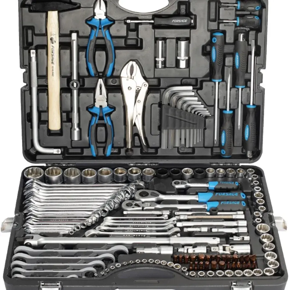 Набор инструментов 142+6пр. 1/4''3/8''1/2''(6-гран.)(4-36мм, 27,30,32,36-12гр.)+(ключи трещоточные:8х10,12х13,14х15,16х17,18х19мм, бокорезы-7'') Forsage F-41421-5 Premium