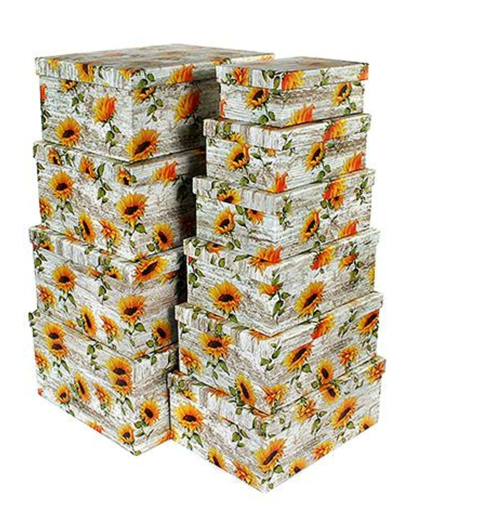 Коробка Прямоугольник 37*28*16см Оранжевые цветы 1 шт