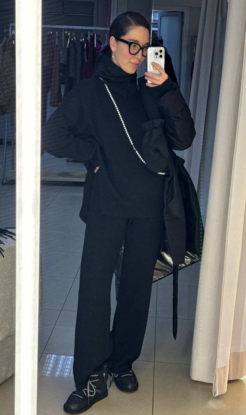 Брюки вязаные, цет черный, размер one size