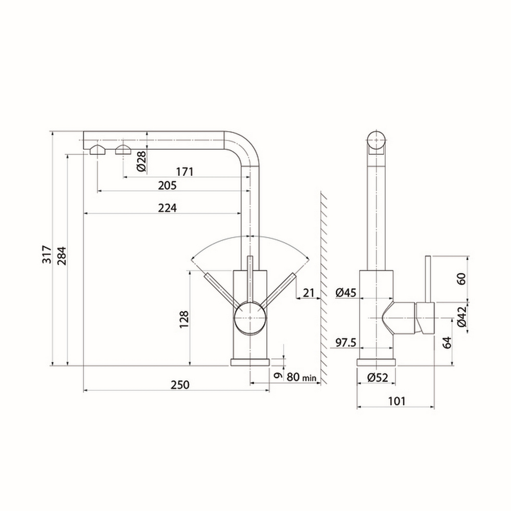 Смеситель для кухни 35к IDDIS RULBLLFi05 "Rule" с вых.для пит.фильтра выс.пов. излив, п/гайку ЧЕРНЫЙ